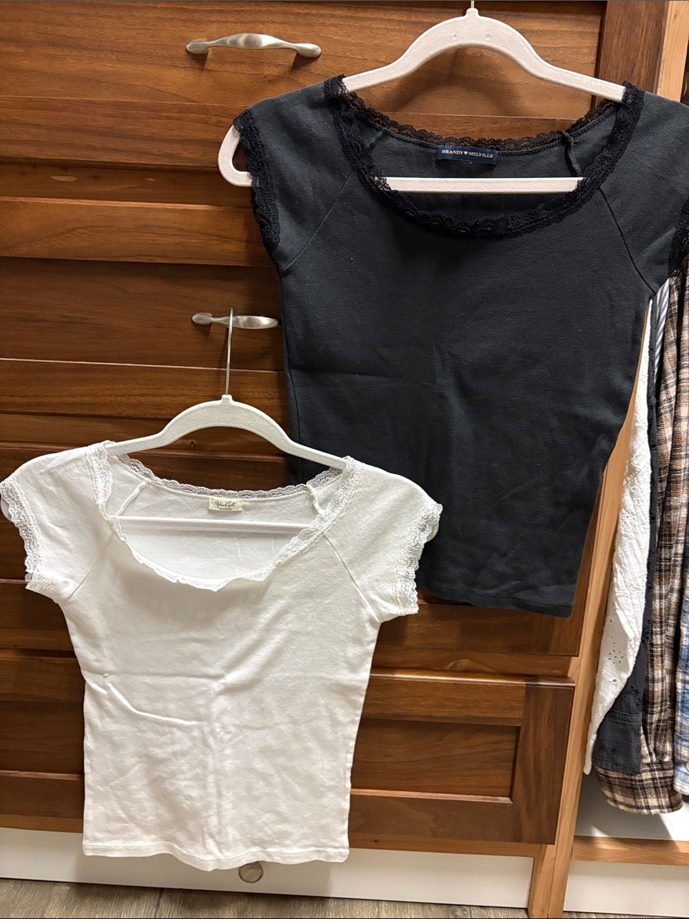 Brandy Melville Black and White Lace-Trim Tees